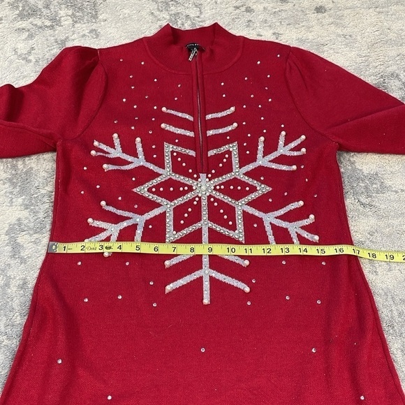 Boston Proper Embellished Snowflake Sweater Dress Rhinestone Faux Pearl Sz M - Picture 9 of 14